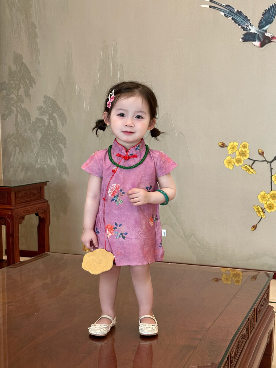 FADOBABY Girls' Qipao Dress 2026 New Summer Children's New Chinese Style Jacquard Retro Dress Baby Hanfu Skirt 15